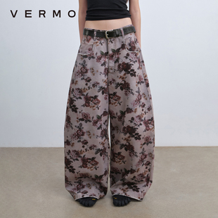 玫瑰印花立体裁剪茧型宽松牛仔裤 数码 复古别致色彩 VERMO