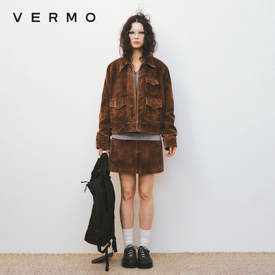 VERMO复古做旧麂皮箱形夹克