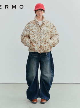 VERMO 温暖光晕 复古氛围感 豹纹印花宽松廓形面包服羽绒外套
