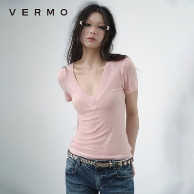 VERMO轻薄天丝羊毛V领T恤