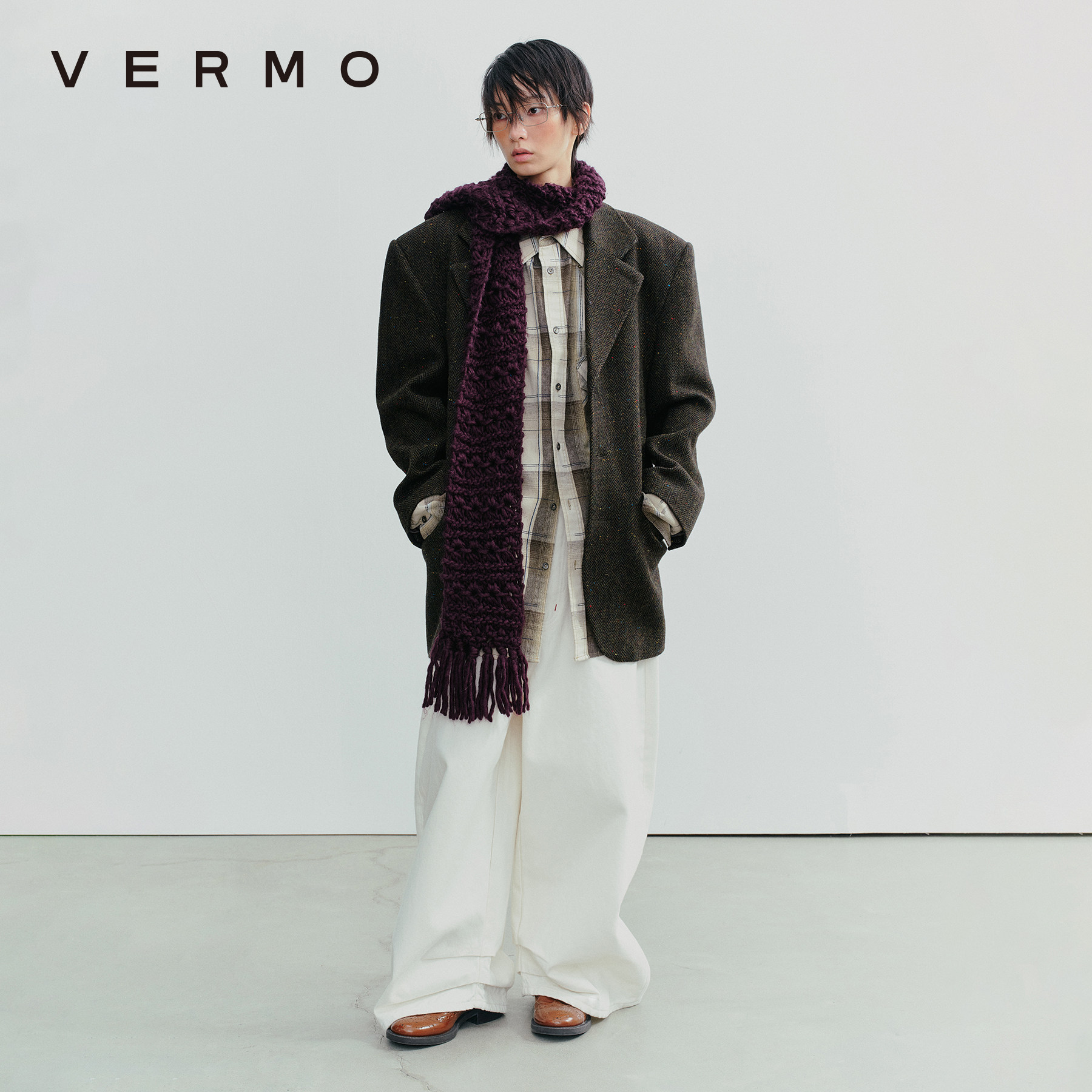 VERMO羊毛倒梯形西装呢外套