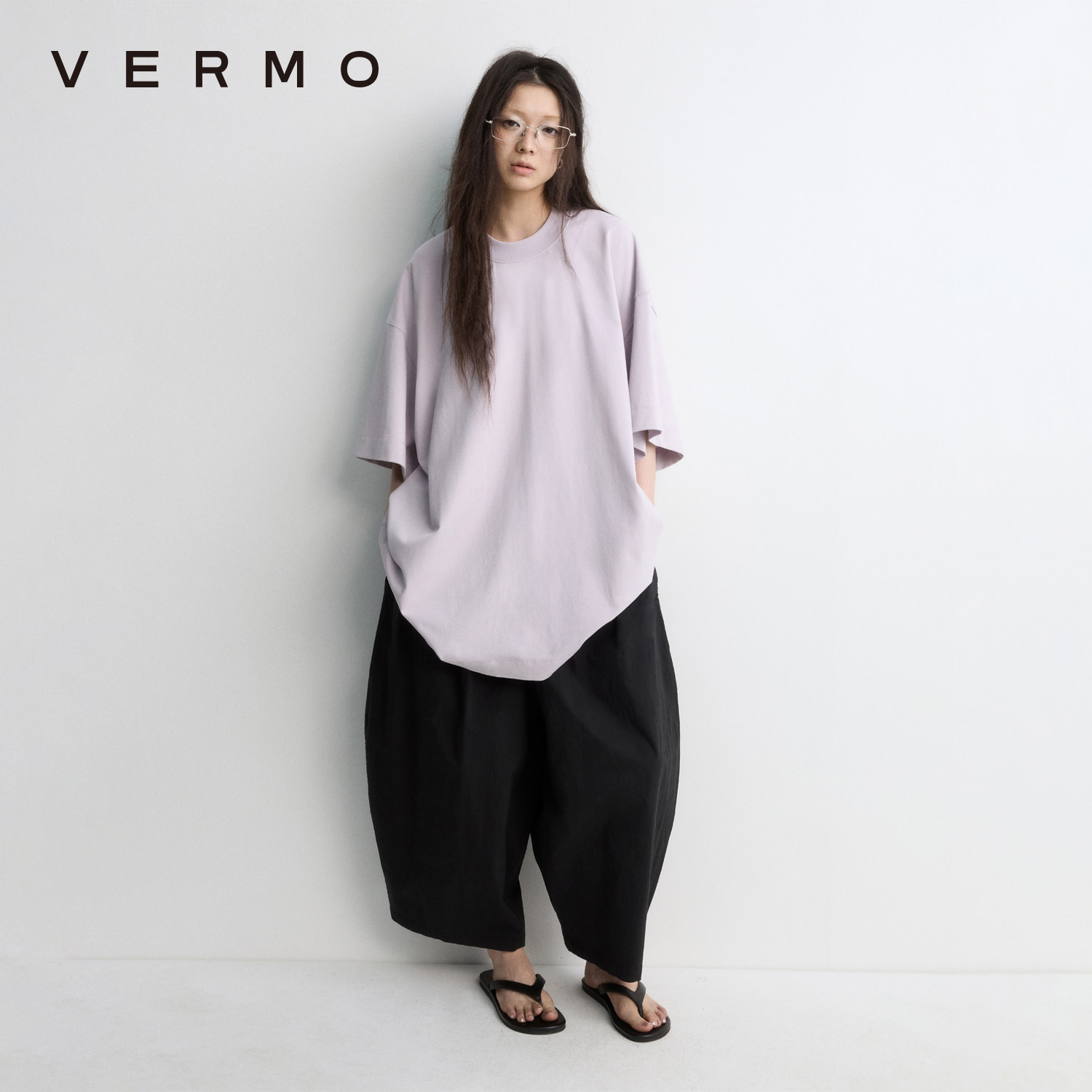 VERMO 美丽烟雾紫 再次优化版不会勒脖子的 宽领大廓形全棉T恤