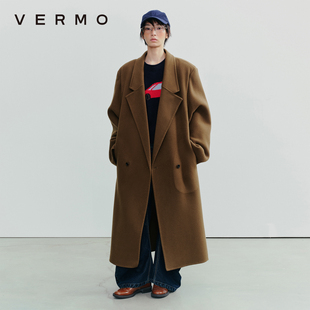 宽肩简约H形全羊毛翻领双面呢大衣外套 经典 VERMO 复古板栗棕色