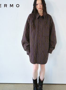 VERMO 复古层次色彩氛围 羊毛棉葫芦形绗缝中长款夹棉衬衫外套