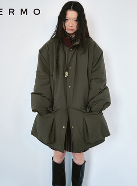 VERMO 复古色彩 防风内夹羊毛棉 立体口袋立领宽松棉衣夹克外套