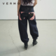 复古原牛色宽松可调节微茧形收口牛仔裤 VERMO 夜半小猫贴皮绣花