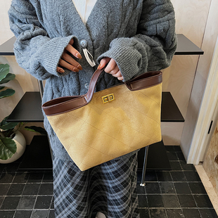 小香风鹿皮绒托特包包女高级感美式复古单肩包大容量辣妹斜挎包潮