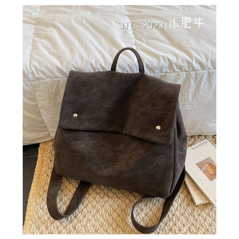 复古麂皮绒双肩包包女2025新款潮时尚学院风书包百搭大容量背包