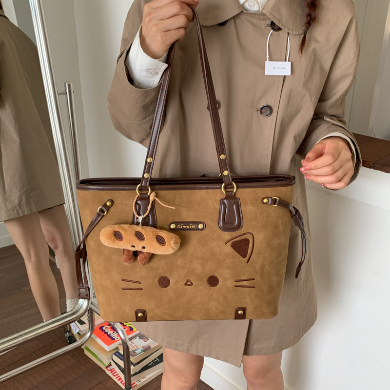 超火网红可爱猫咪托特包包女小众大容量百搭通勤包学院风单肩包