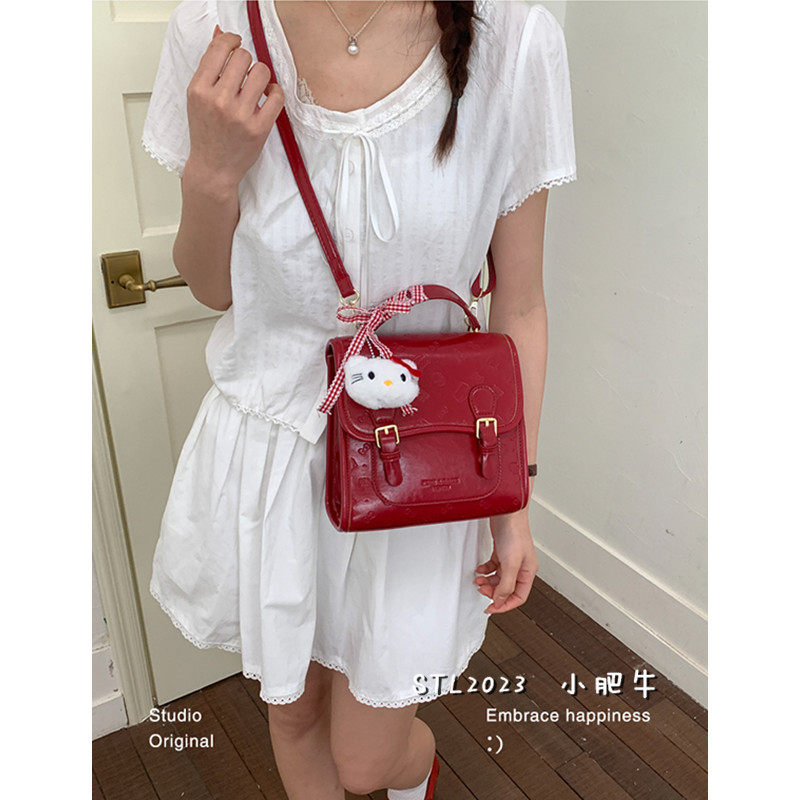 韩版学院风小众红色双肩包包女2026新款潮高级感少女百搭通勤书包