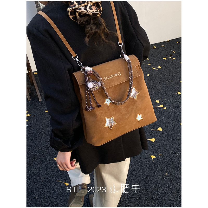 网红小众双肩包包女潮时尚复古大容量背包美式学院风书包电脑包