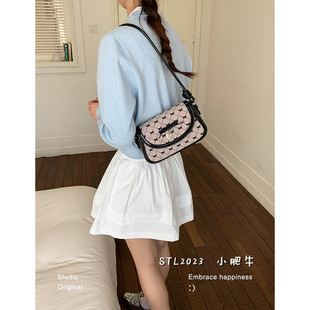 韩国小众少女风蝴蝶结马鞍包包女2026新款潮百搭单肩斜挎包手机包