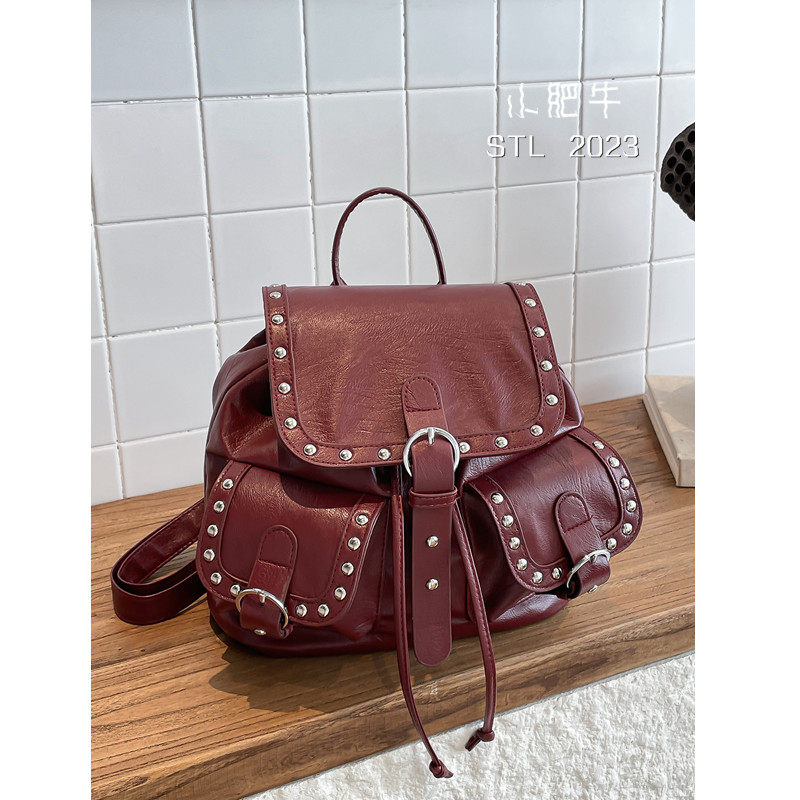 美式摇滚复古铆钉双肩包包女2026新款潮机车风辣妹背包大容量书包