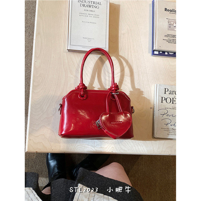 韩版红色复古手提包包女小众高级感少女单肩斜挎包百搭ins通勤包