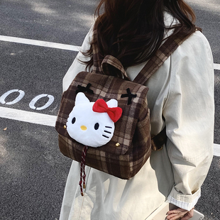 学院风复古手提双肩包包女2025新款潮哈喽KT猫书包大容量旅游背包