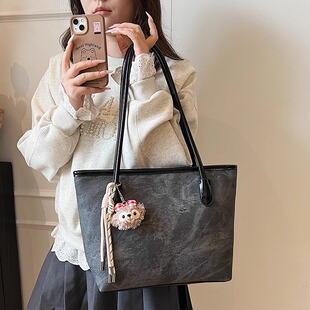 美式咖啡学院风托特包包女2025新款潮时尚少女单肩包懒散风腋下包