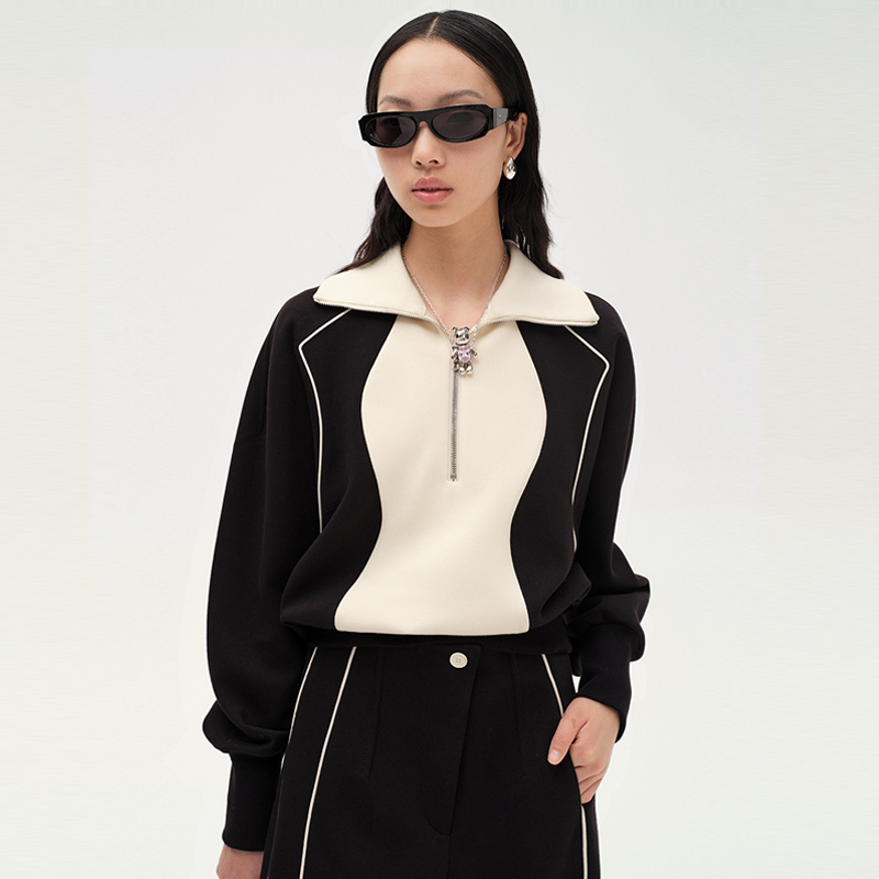 设计师品牌撞色装饰立领卫衣