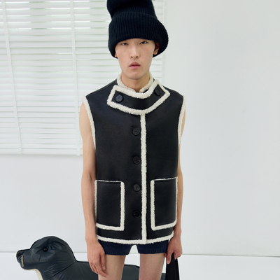 NMORE设计师品牌 25冬季新款 隐秘黑大口袋环保仿生皮毛一体马甲