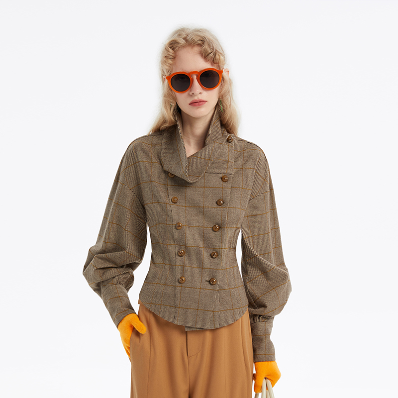 N·MORE复古盆领小双排上衣