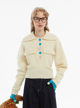 N·MORE设计师品牌 秋冬 珍珠白短款休闲针织衫套衫