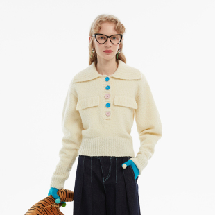 套衫 N·MORE设计师品牌 休闲针织衫 珍珠白短款 秋冬