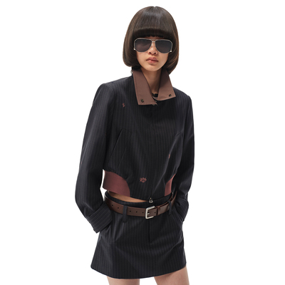 NMORE设计师品牌 26春季新款 藏蓝色咖色拼接猎装夹克