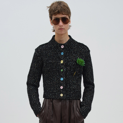 NMORE设计师品牌 25冬季新款 彩点纱装饰线半高领开衫