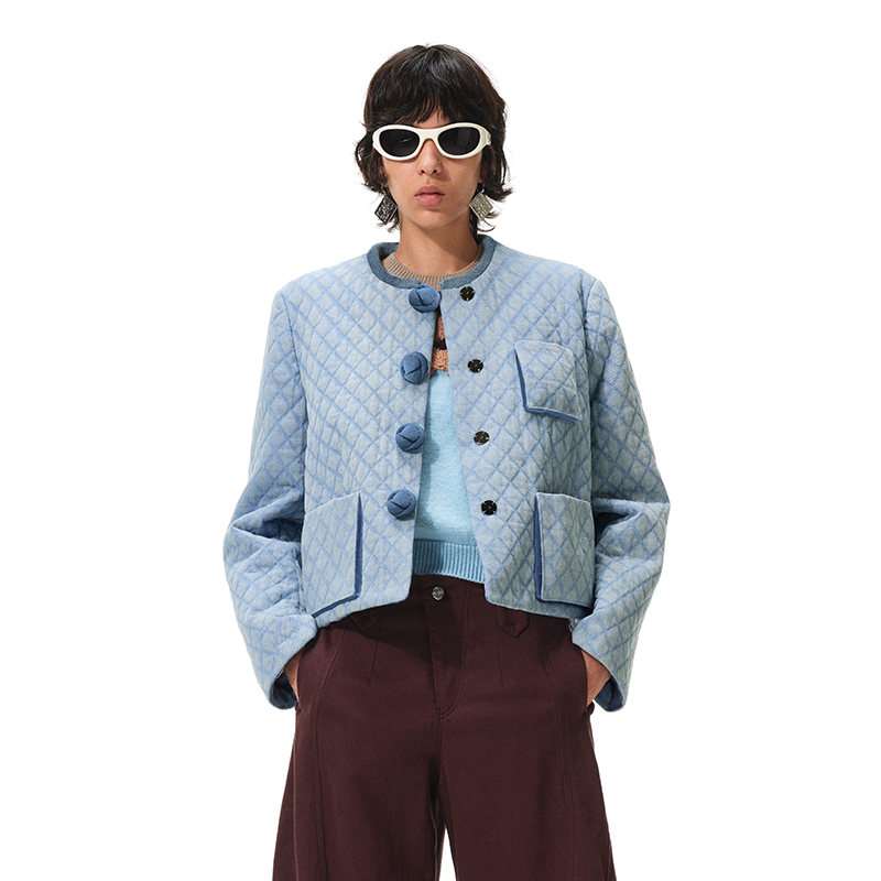 N·MORE设计师品牌 【黄奕同款】水洗牛仔菱形绗缝外套