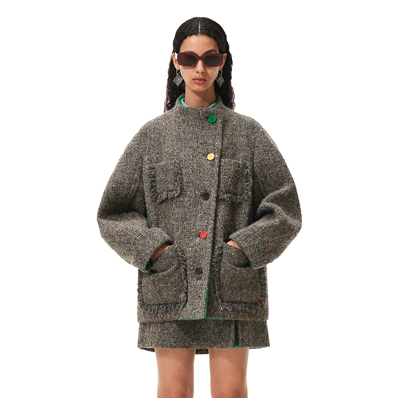 N·MORE设计师品牌  沙漠灰圈圈彩纱廓形外套