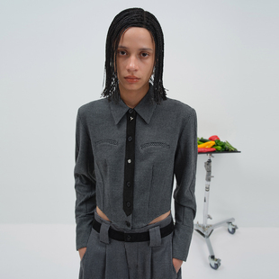 饰领带磨毛衬衫 黑灰格纹装 25秋新款 NMORE设计师品牌