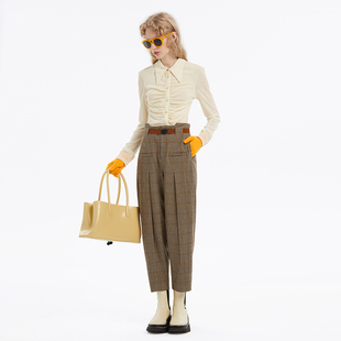 饰弹力腰带奶奶裤 复古格纹装 秋冬 N·MORE设计师品牌