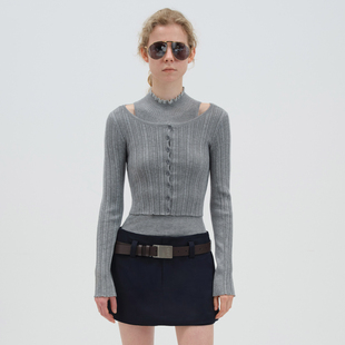 NMORE设计师品牌 25秋季新款 雅灰色装饰领瘦身两件式针织衫