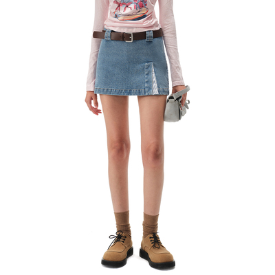 NMORE设计师品牌 26春季新款 腰带装饰擦色开叉短裙