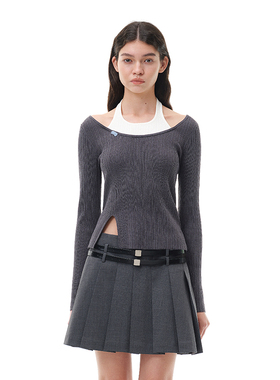 N·MORE设计师品牌    25春季新款  雅灰挂脖假两件针织衫