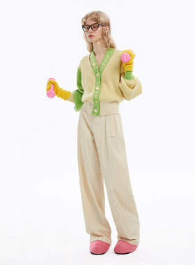 N·MORE设计师品牌 秋冬 撞色短款logo针织毛衣开衫