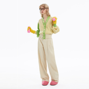 logo针织毛衣开衫 撞色短款 秋冬 N·MORE设计师品牌