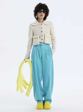 N·MORE设计师品牌 秋冬 方形领大口袋短款针织衫外套