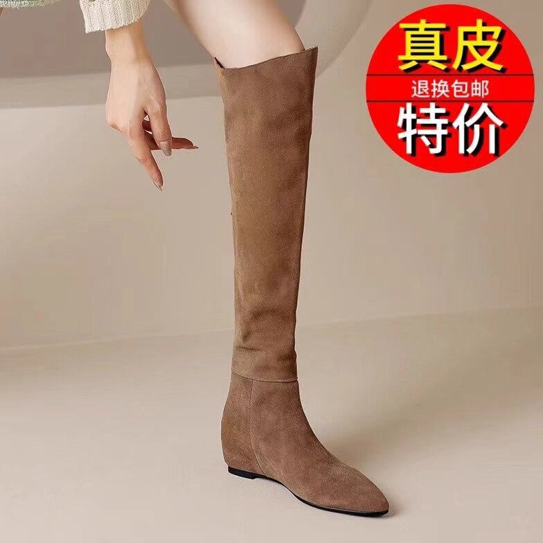 真皮女靴时尚磨砂皮加绒长靴