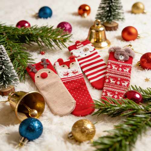 新年圣诞日系可爱带耳中筒袜