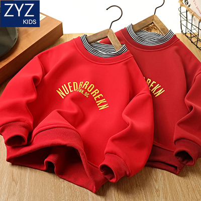 男童冬季新年加绒卫衣加厚拜年服