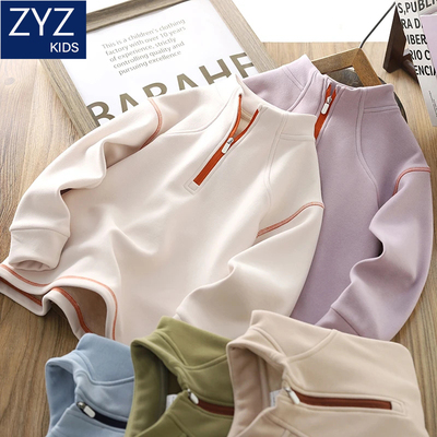 男童秋冬加绒半高领防风蚕丝卫衣