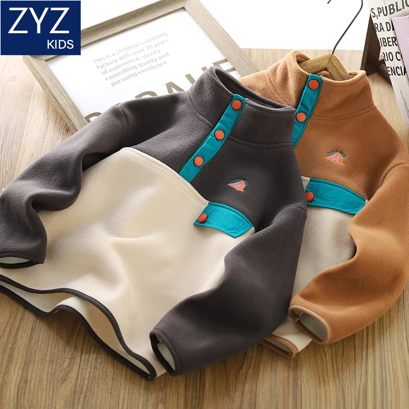 男童冬季加绒卫衣拼色半高领保暖