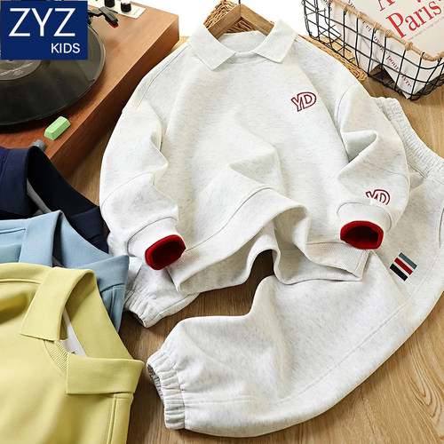 男童春秋套装洋气酷帅运动POLO领