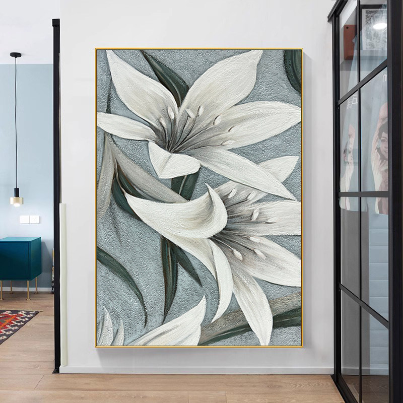 手绘油画玉兰抽象花卉肌理画客厅装饰画轻奢现代沙发背景墙挂画