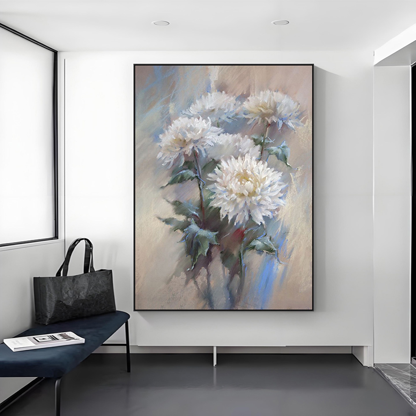 花卉手绘油画美式玄关装饰画轻奢复古客厅高级感挂画卧室床头壁画