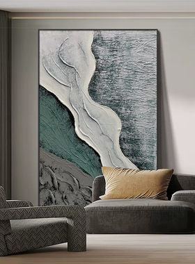 纯手绘油画侘寂风抽象客厅装饰画