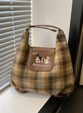 2025新款格子大容量JK单肩包通勤斜挎双肩包可爱托特包女大学生党