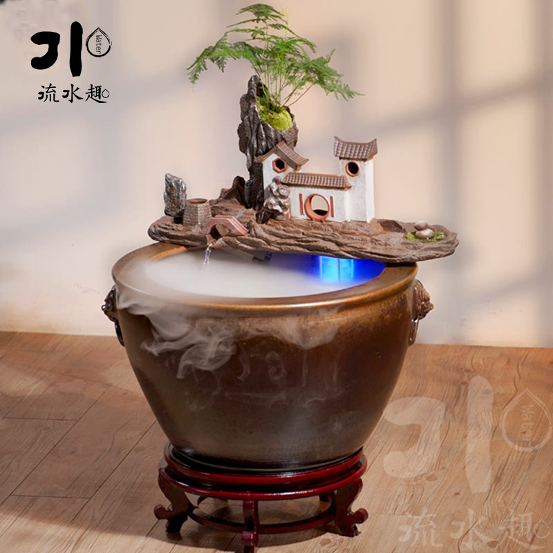 流水趣 陶瓷创意流水器造水景配件假山石槽鱼缸循环摆件过滤装饰