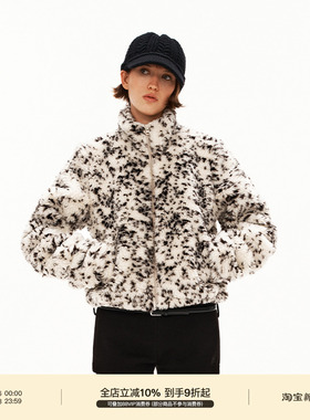 PUKI 羊羔毛大朵摇粒绒复古加厚保暖夹棉斑点外套