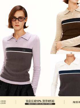 PUKI 33%羊毛 三色复古条纹Polo衫 高智感撞色学院内搭毛衣